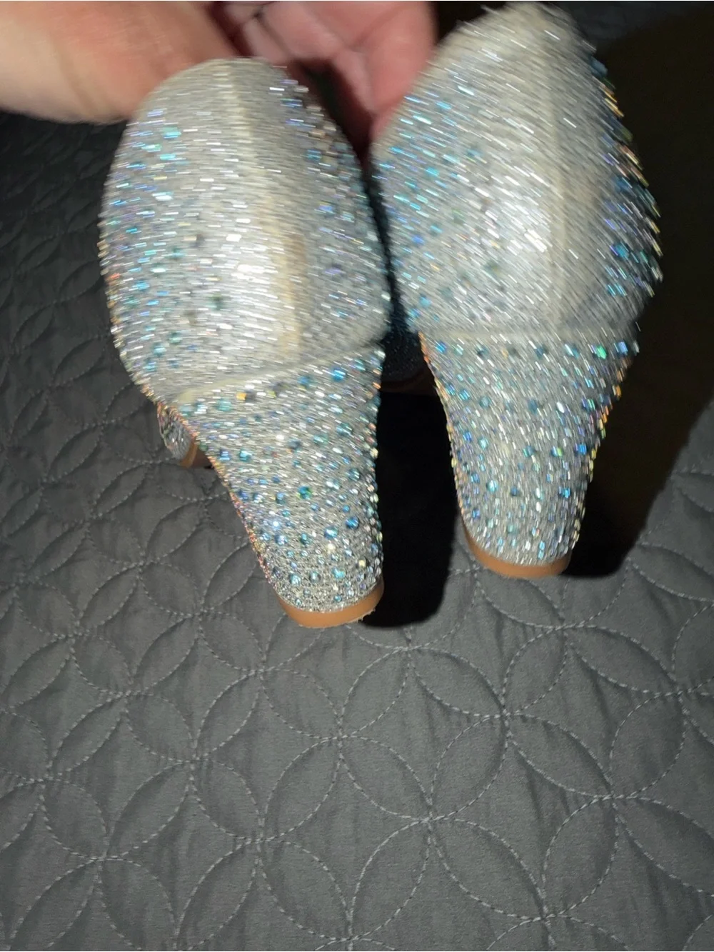 Kids sz 13 Sparkling Silver Crystal Block Heel Pumps. Wedding. Party